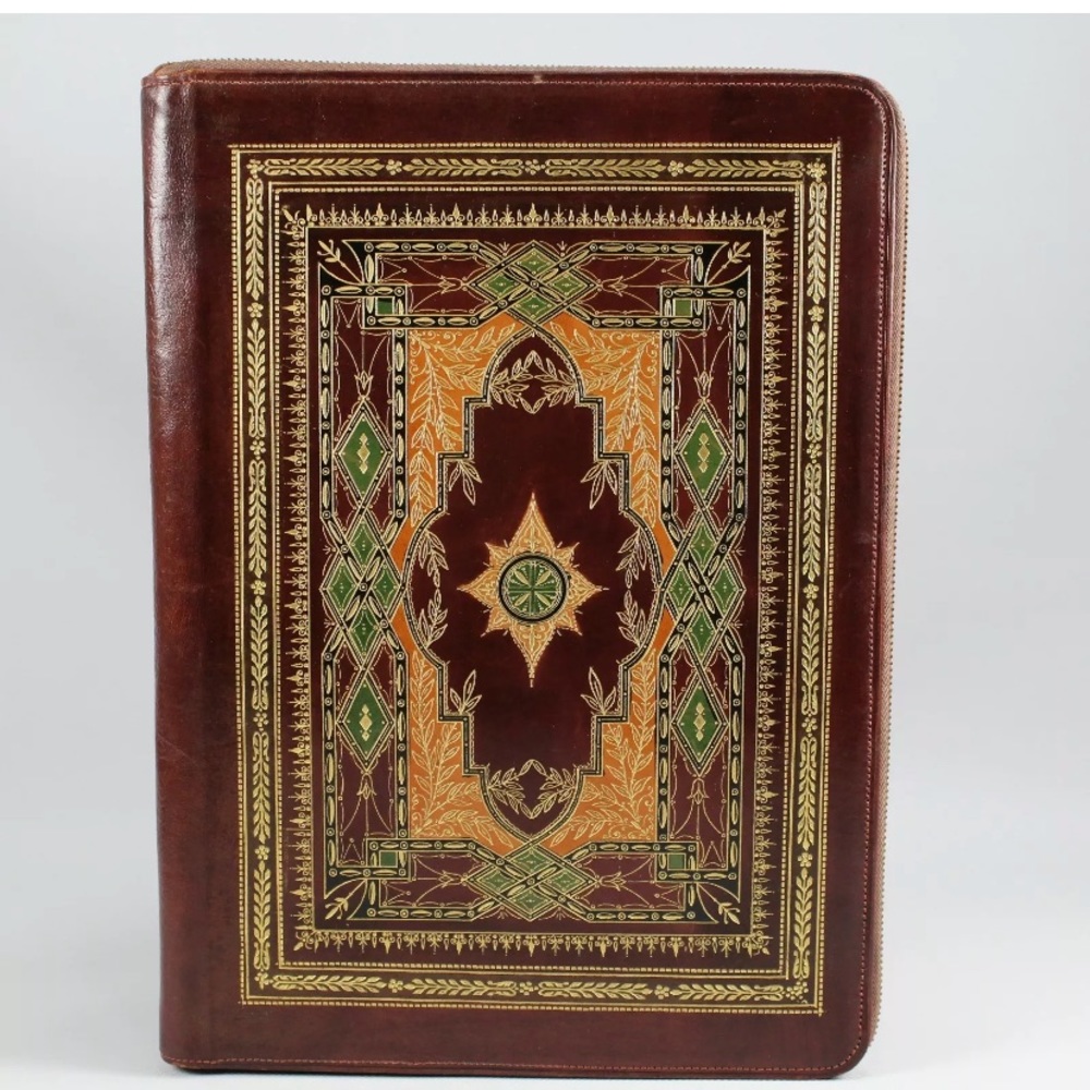 Embossed leather zip around portfolio